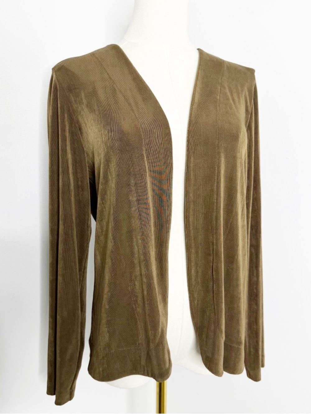Chico’s Travelers 1 Brown Open Front Cardigan Womens Medium Stretch